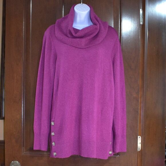 Loft Purple Turtleneck Sweater Wool Blend Tunic Sz Medium Slouchy High Neck Top - Picture 2 of 14